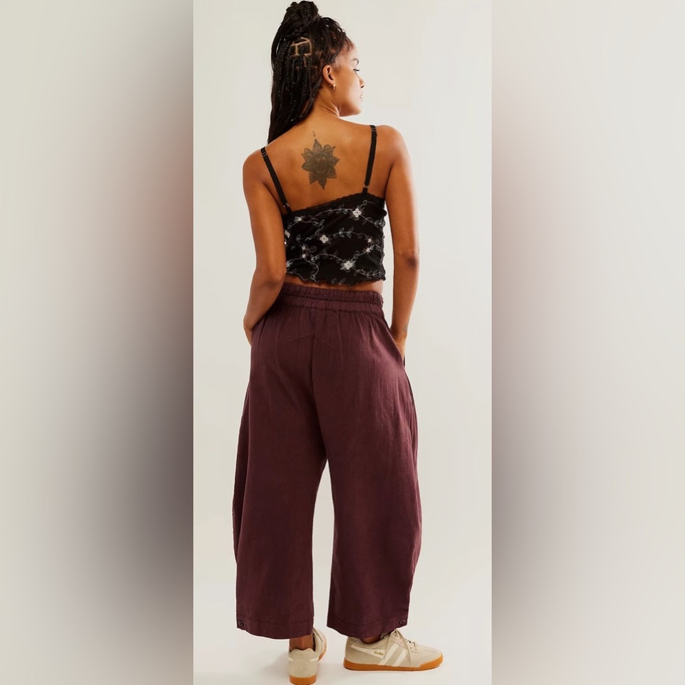 Free People Wide-Leg Pants in Deep Plum - Picture 3 of 14
